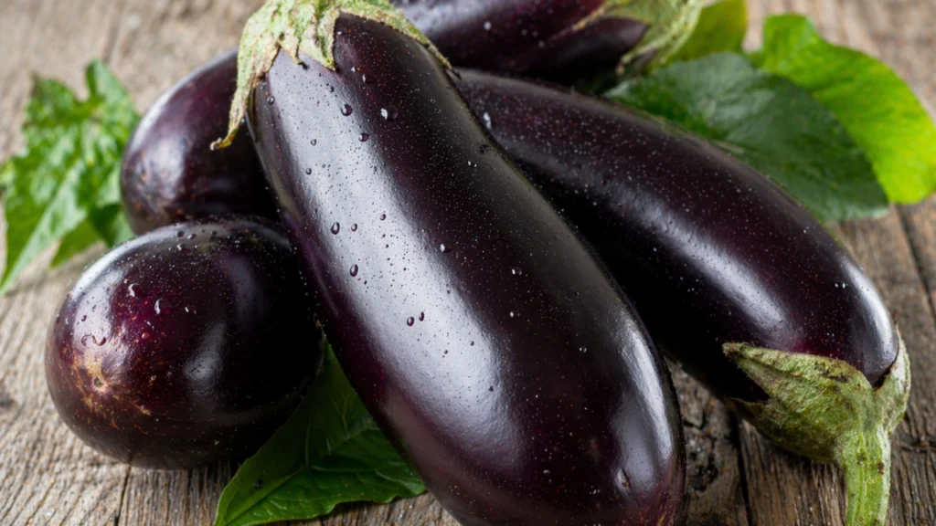 aubergines on a table