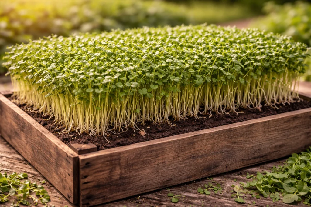 microgreens growing in a tray