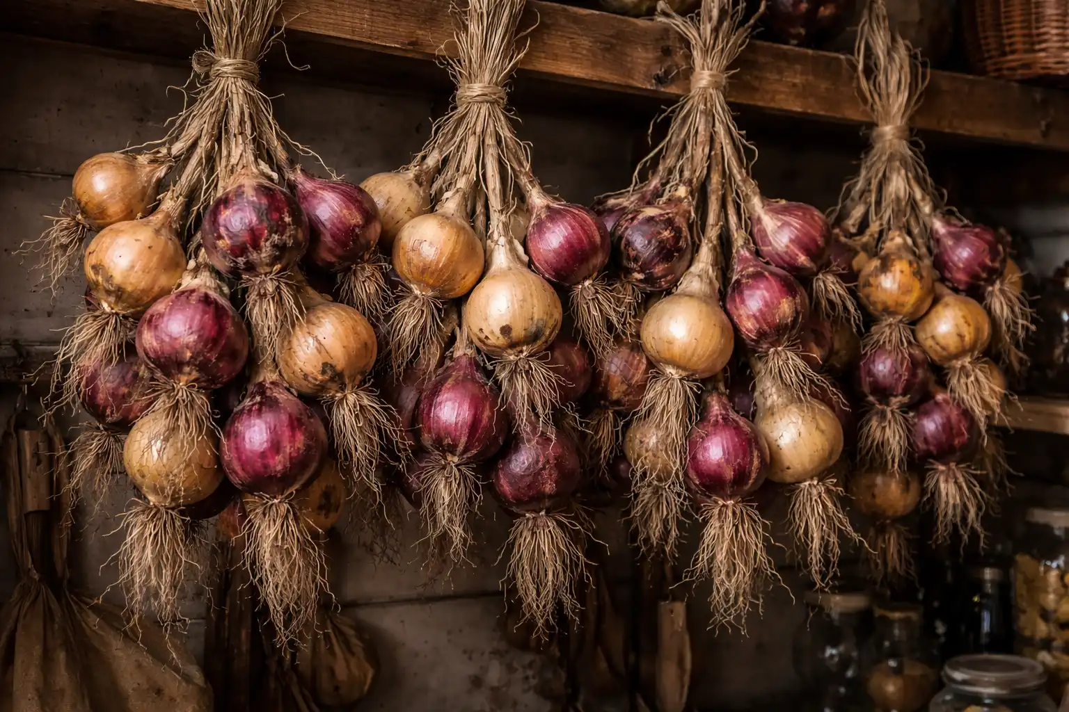Onions drying in a shed
