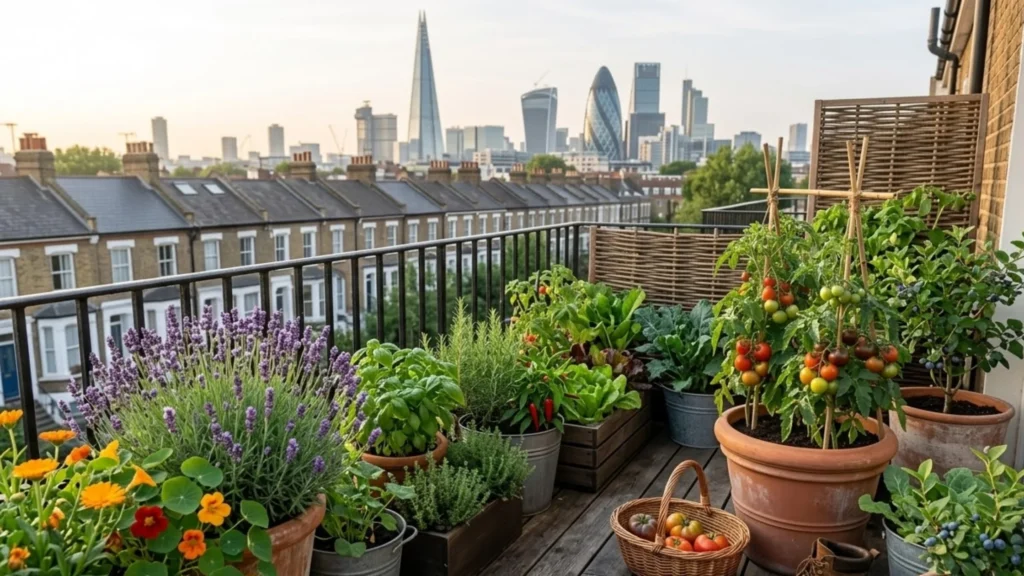 People growing food on a balcony in London