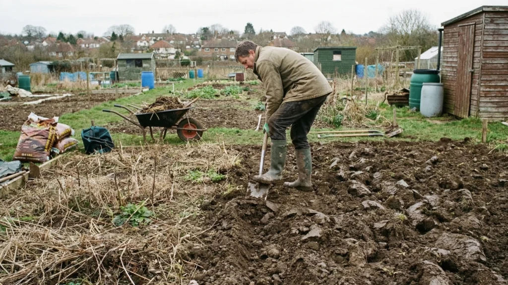 A man rotating his soil