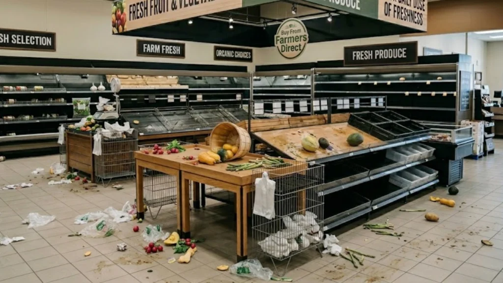 a supermarket that has been devastated due to not being able to get produce