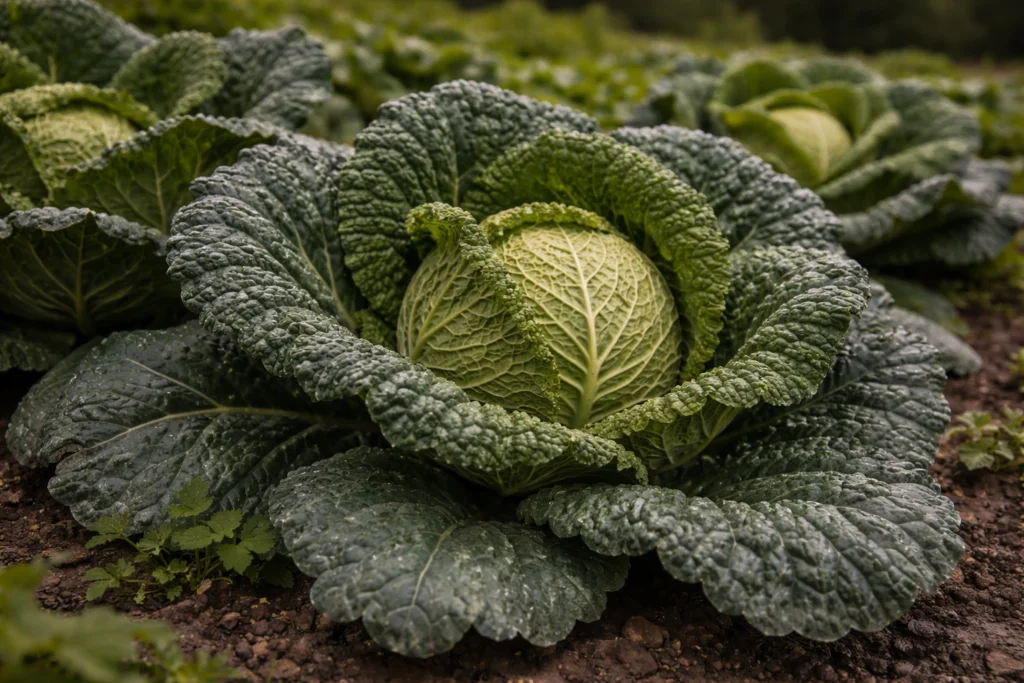 a cabbage growing in the soil
