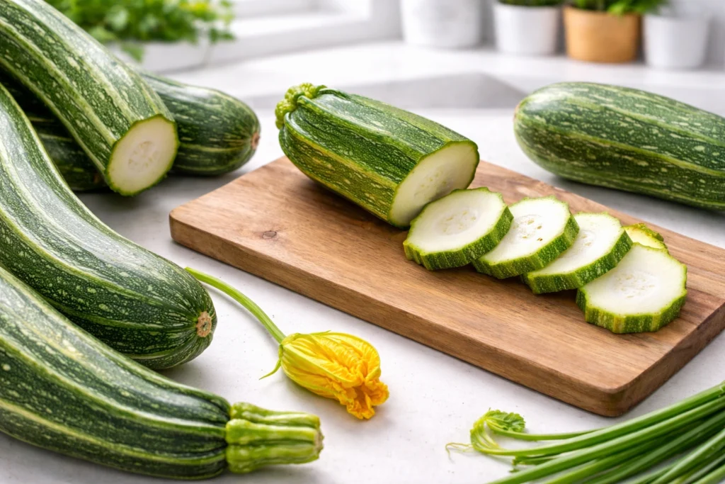 corgettes on a chopping board