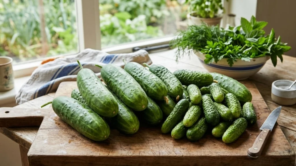cucumbers sitting on a chopping board buy from farmers direct