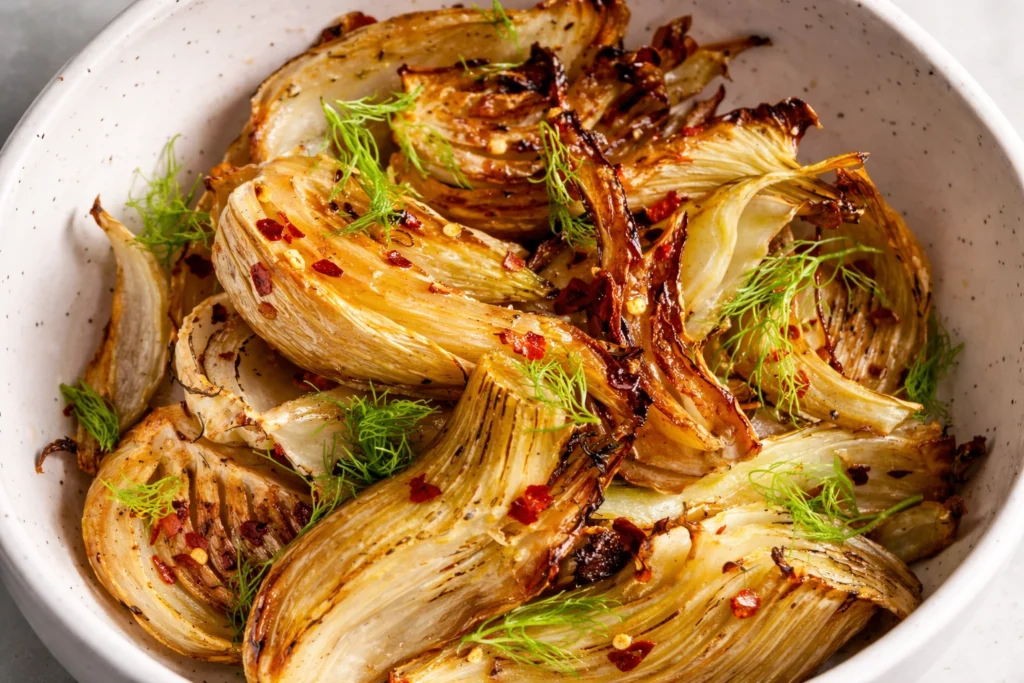 spicy cooked fennel in a bowl