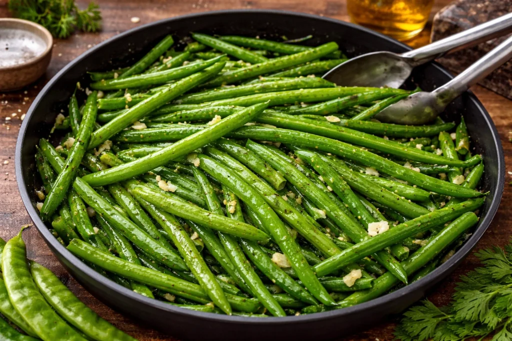 cooked french beans with a lemon