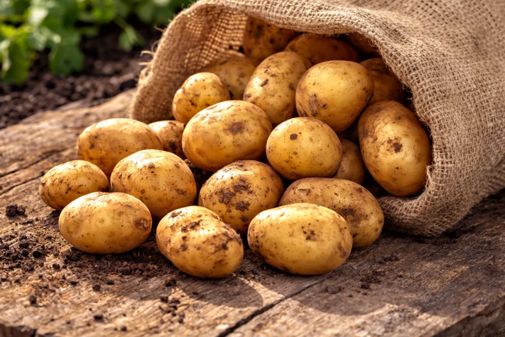 potatoes in a sack freshly picked buy from farmers direct.