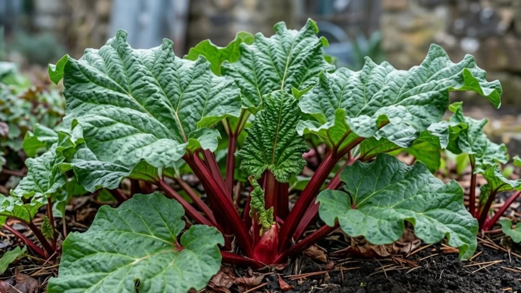 rhubard growing in a garden buy from farmers direct.