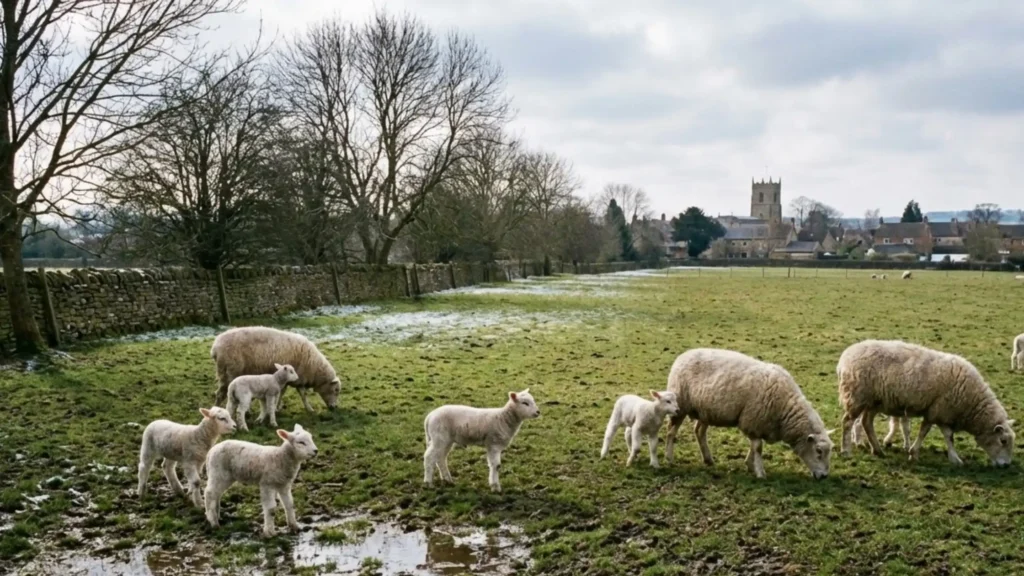 Sheep and lambs in a field