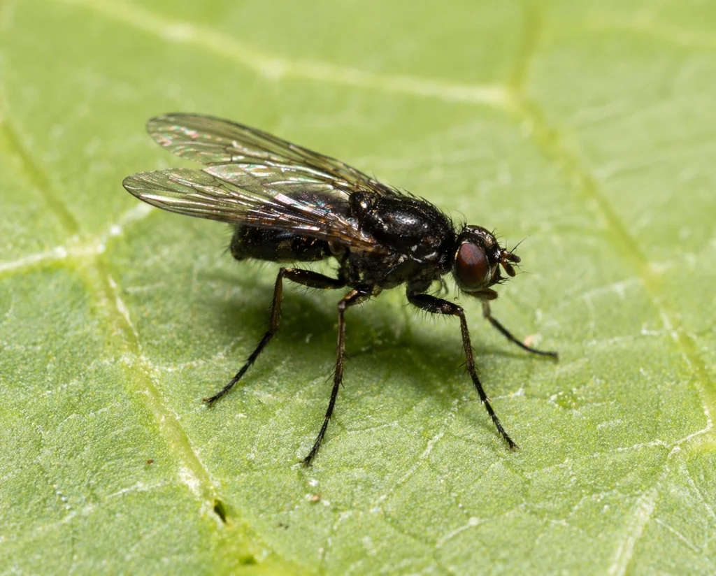 a fly on a leaf that has bypassed netting