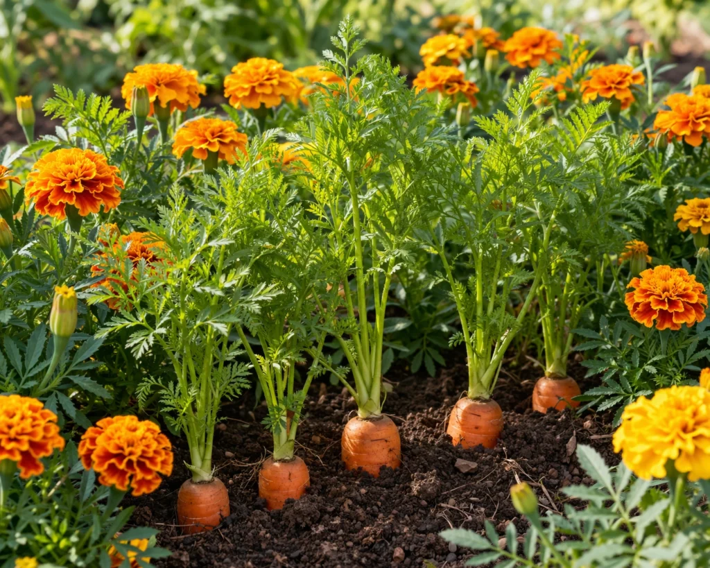 Companion planting marigolds with carrots