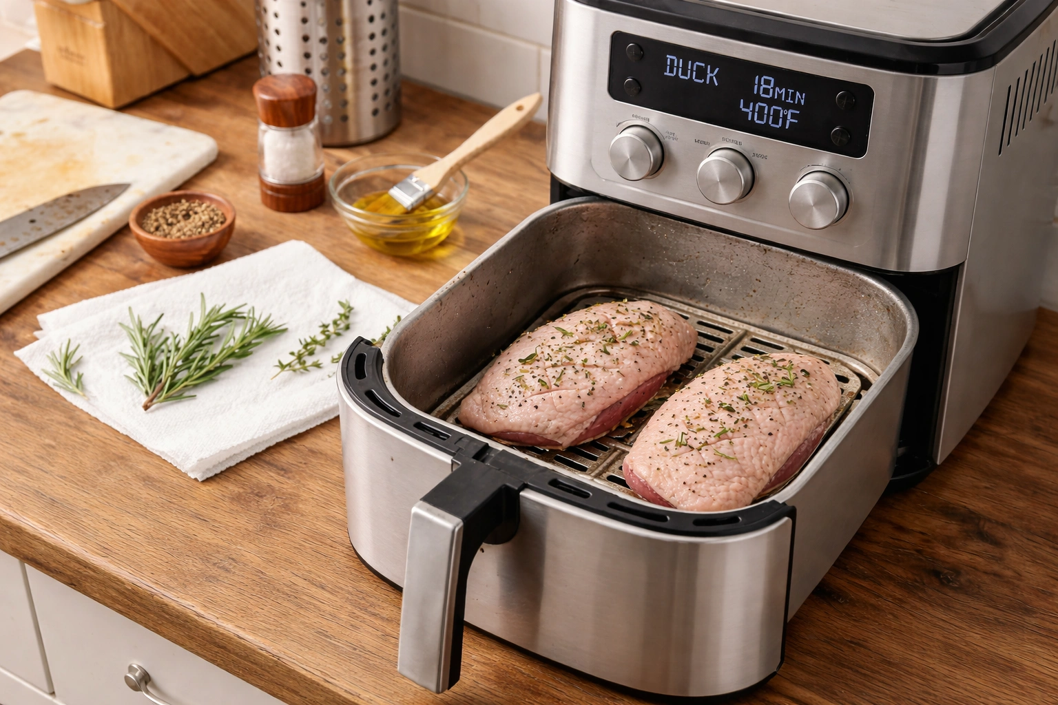 raw duck breast in an air fryer