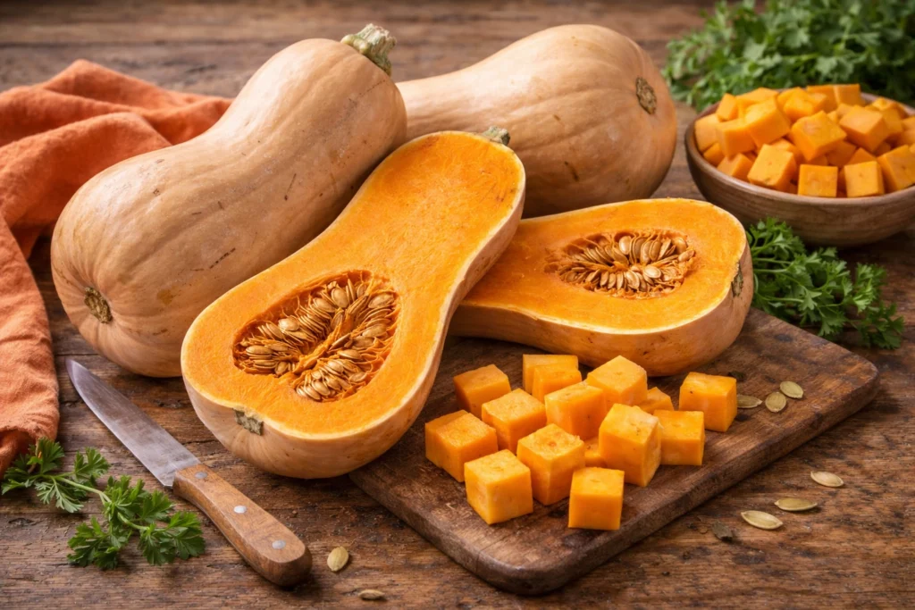 butternut squash in a kitchen.