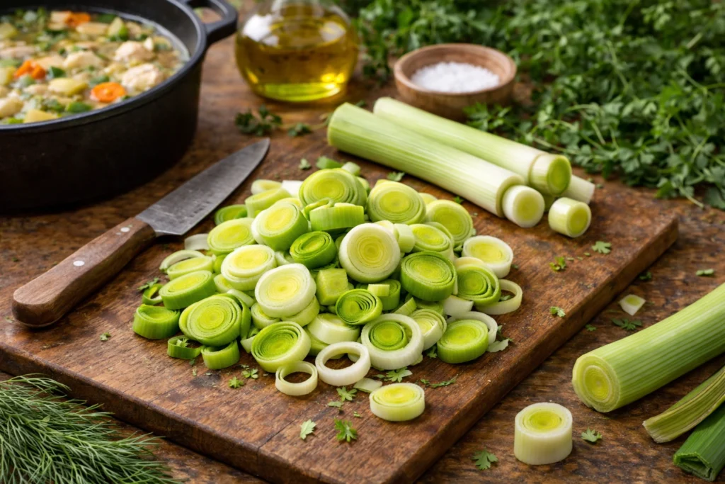 Leeks chopped up ready for a stew