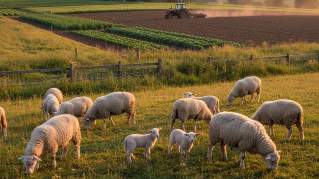 sheep grazing in the field.