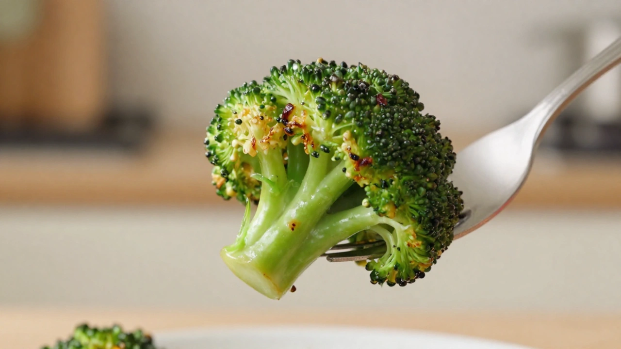 a broccoli on a fork