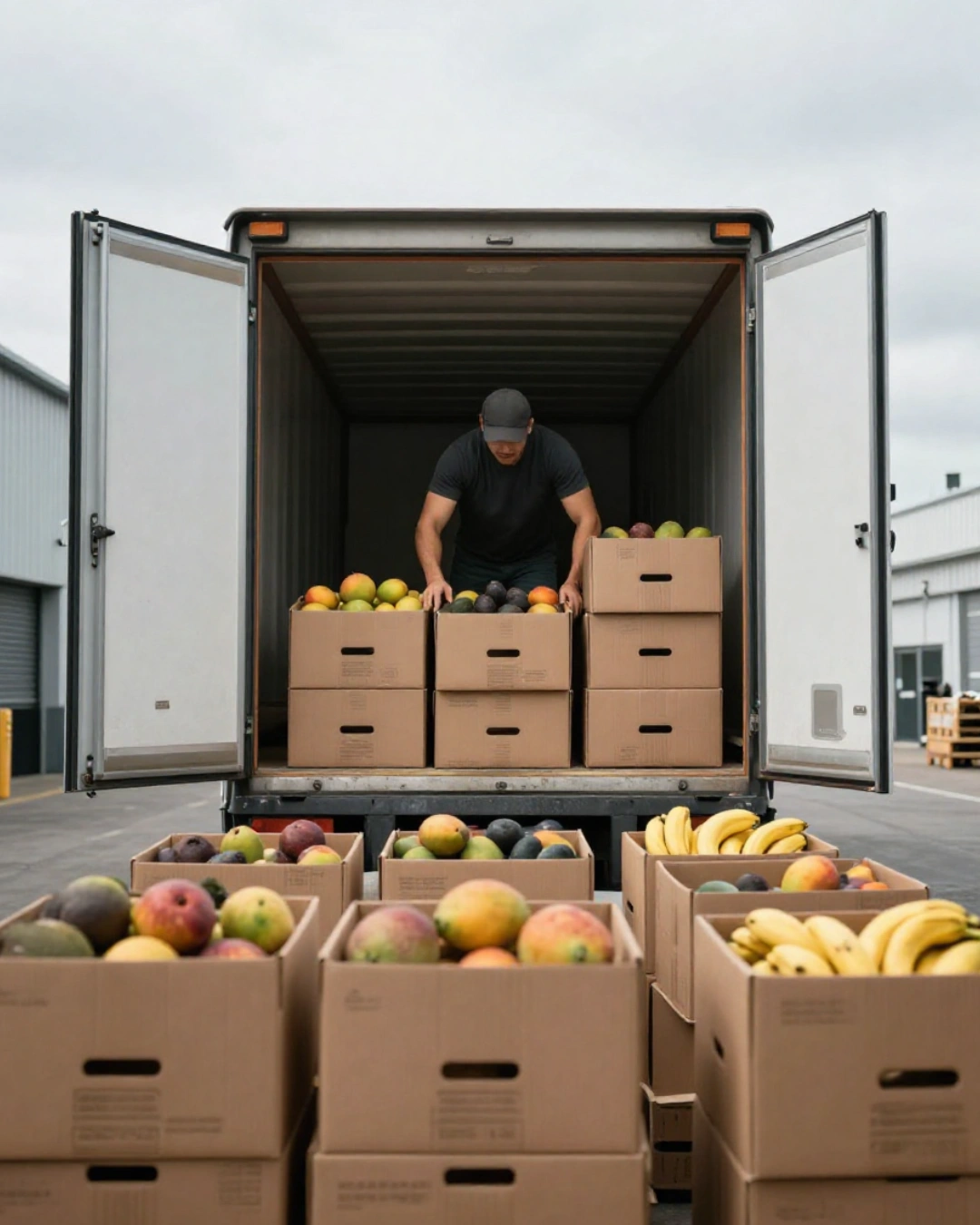 a man unloading exotic food