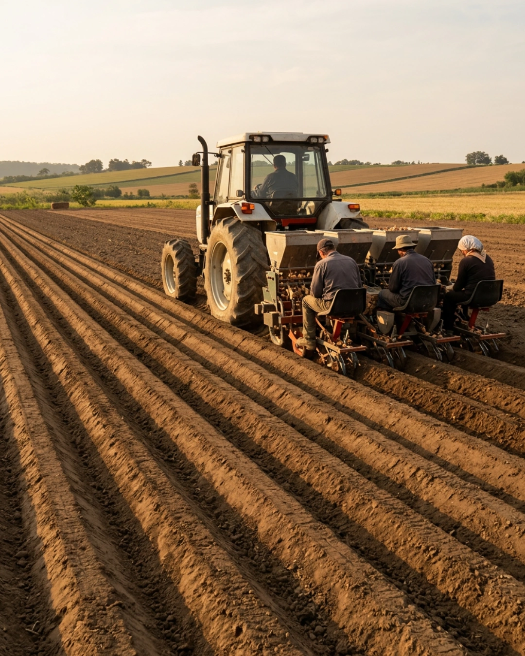 Onions being planted in a field