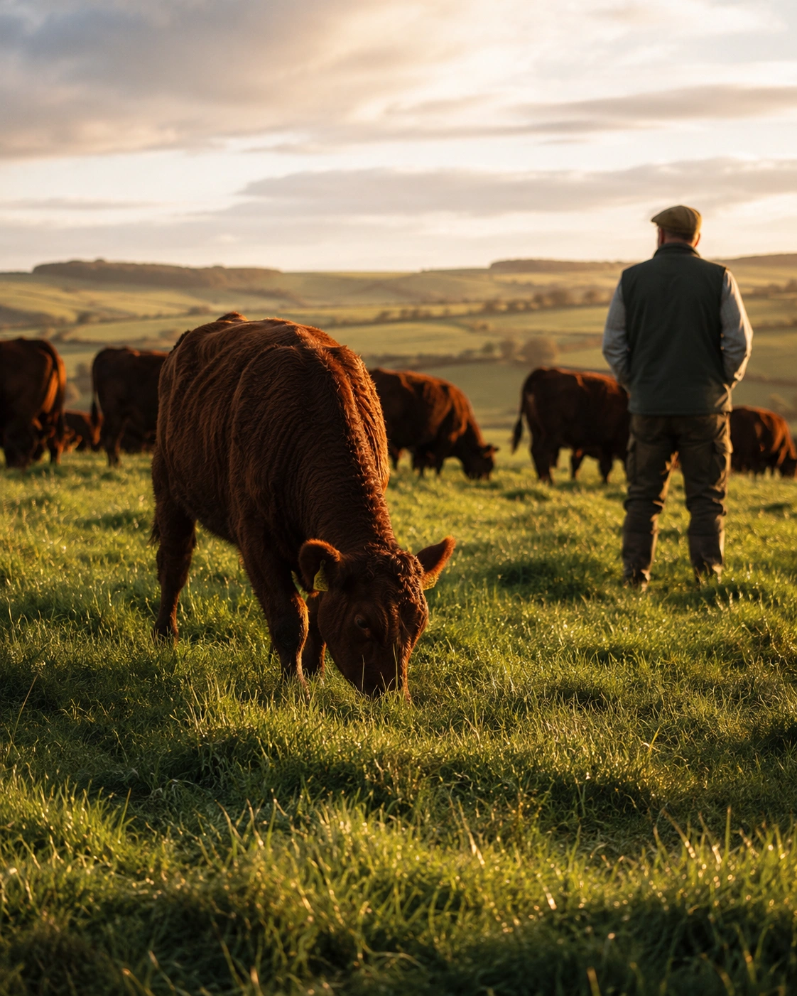 a farmer standing with his cattle