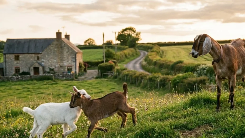 goats playing in a field