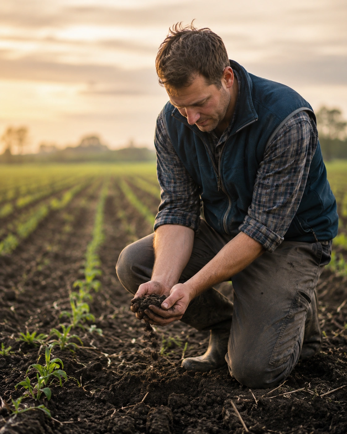 A farmer checking his crop