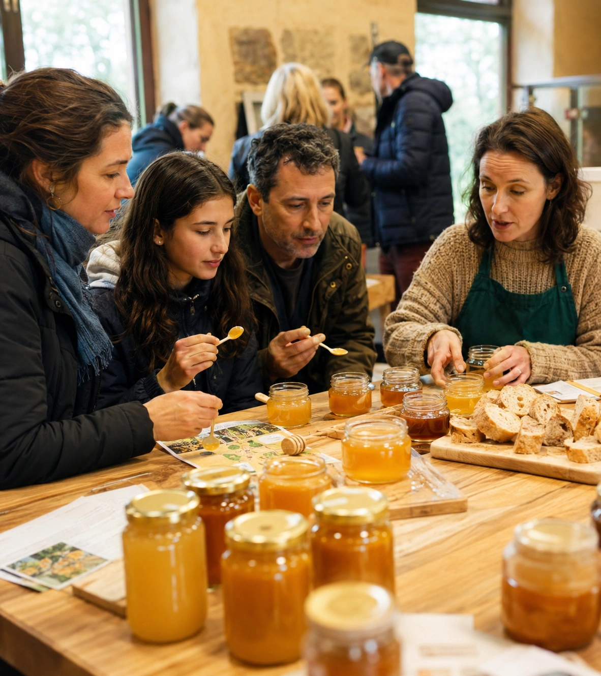 A group doing a honey tasting session