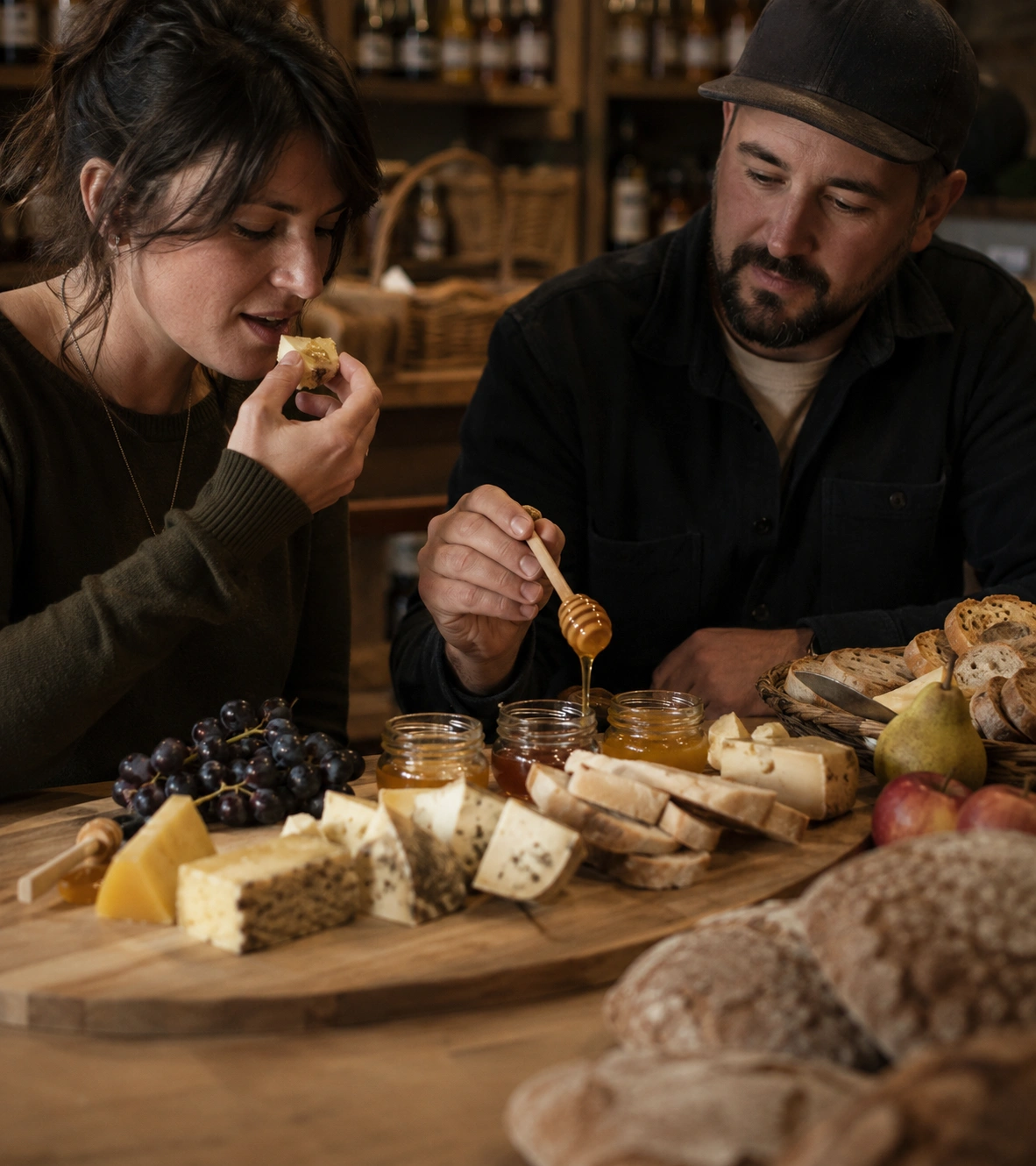 A couple at a honey tasting session