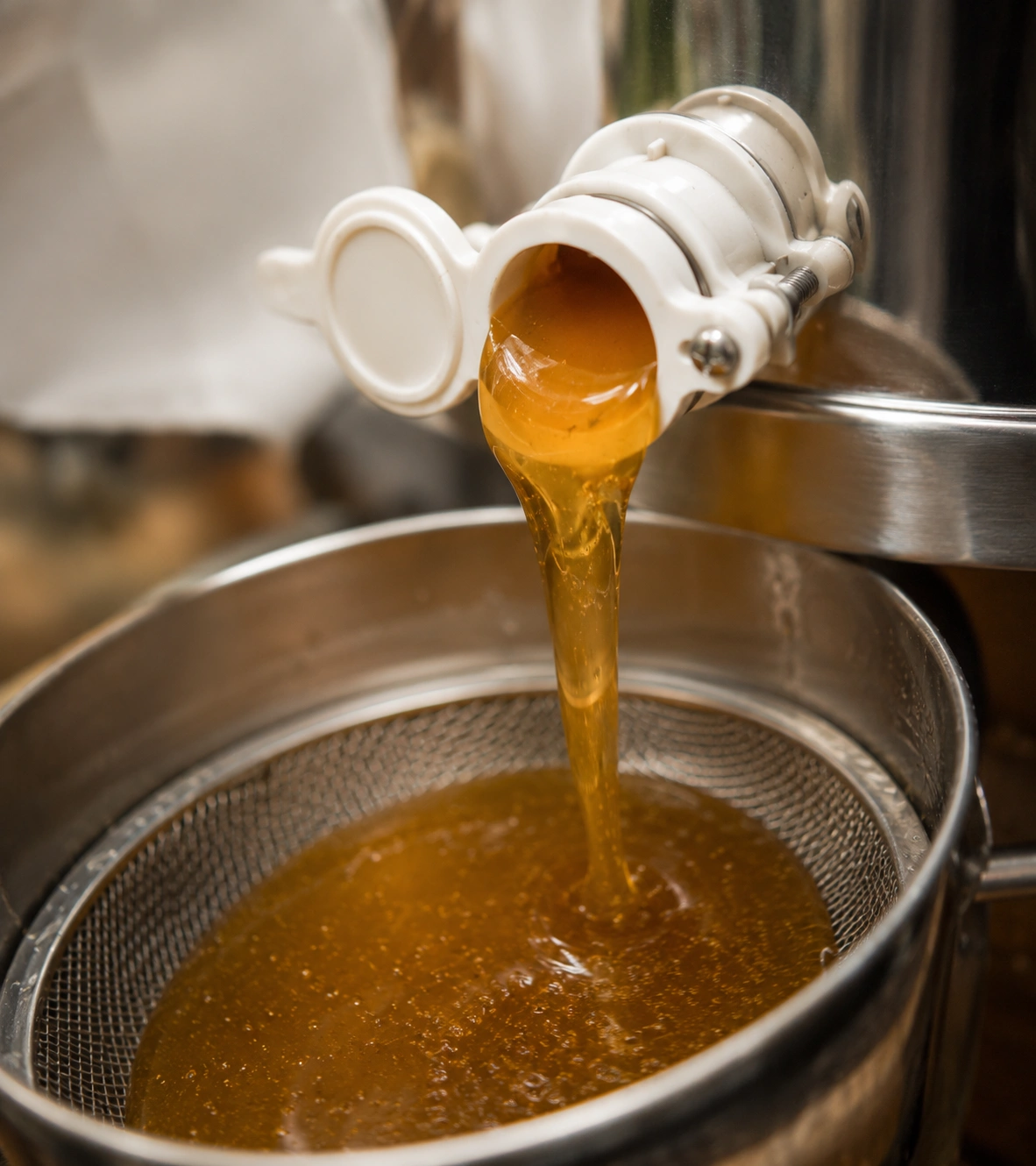 honey being poured into a pan