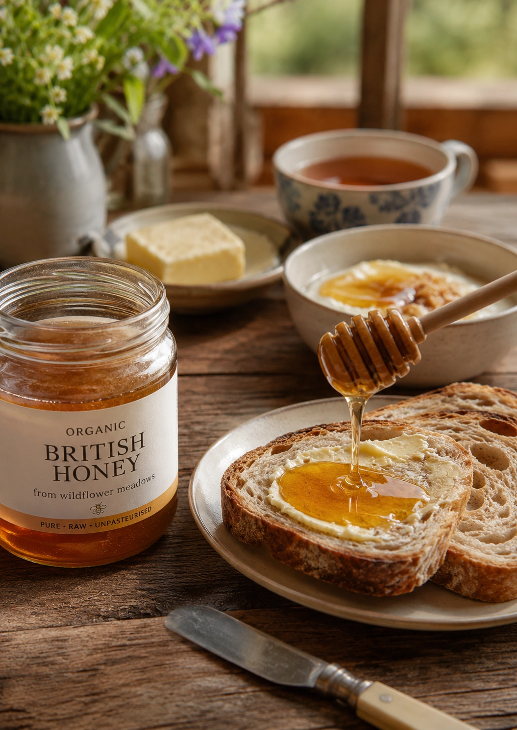 British Organic Honey on a table