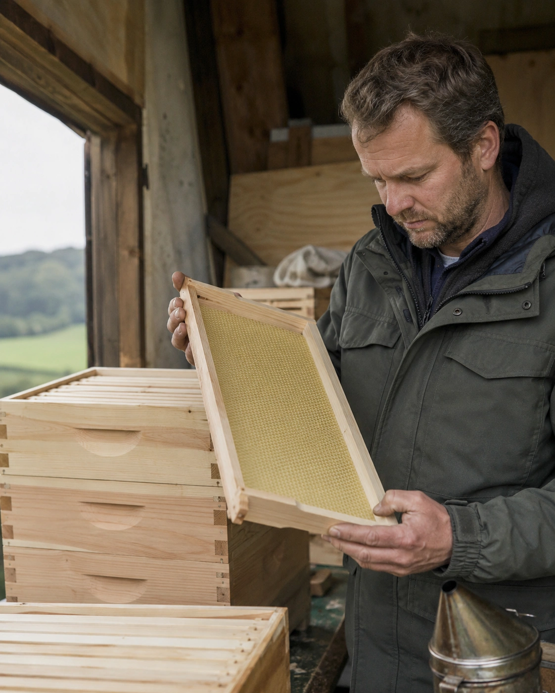 A man unpacking a beehive from online