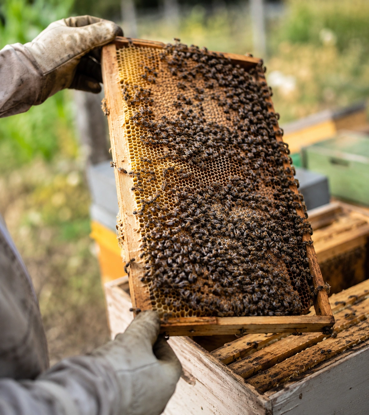 bees moving on their beehive