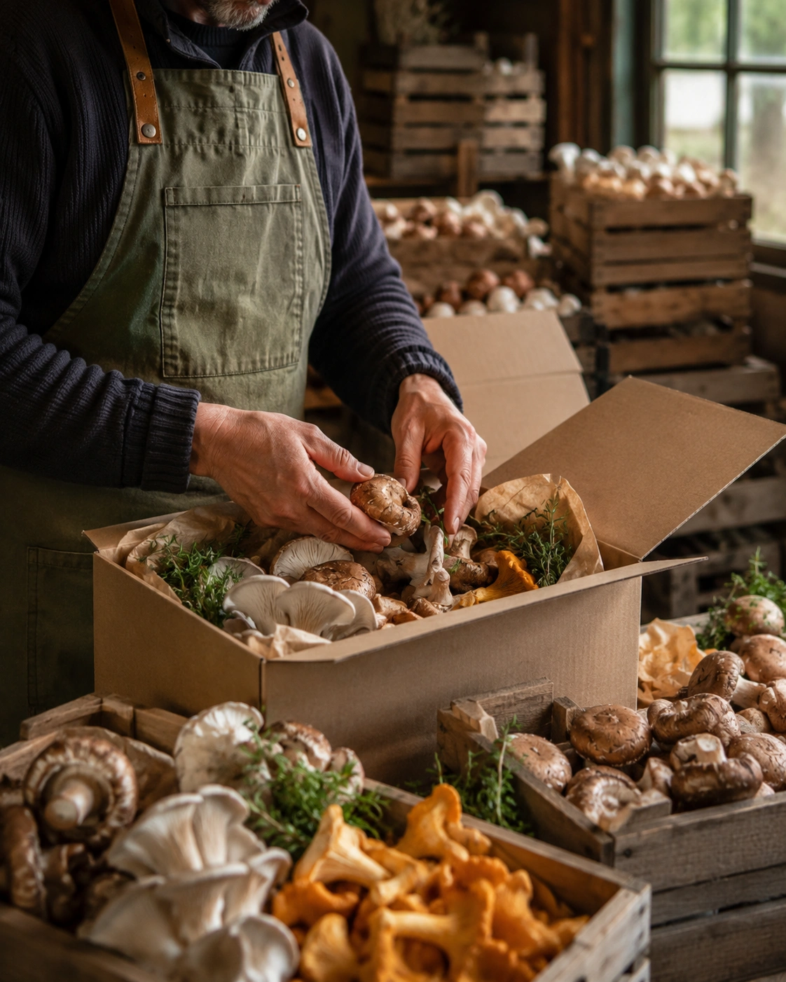 mushrooms being packed for an order