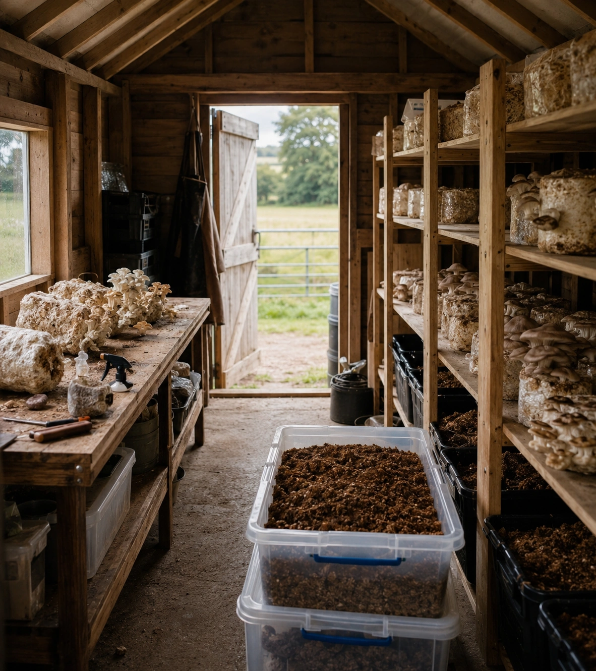 a shed mushroom farm
