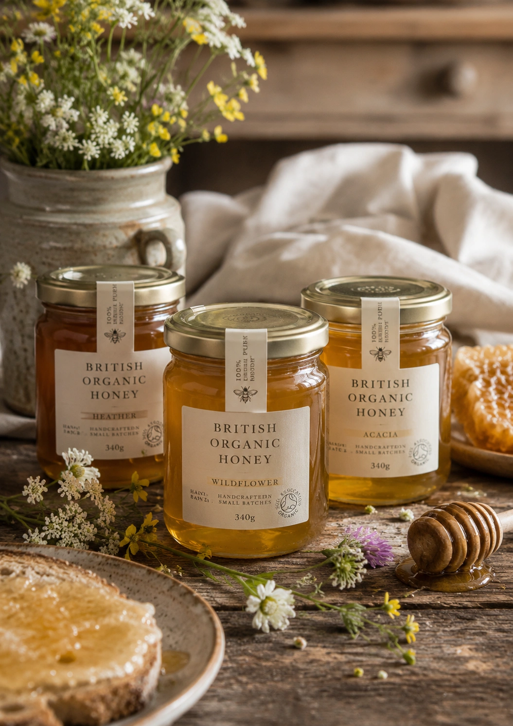 British Organic Honey labelled in a shop