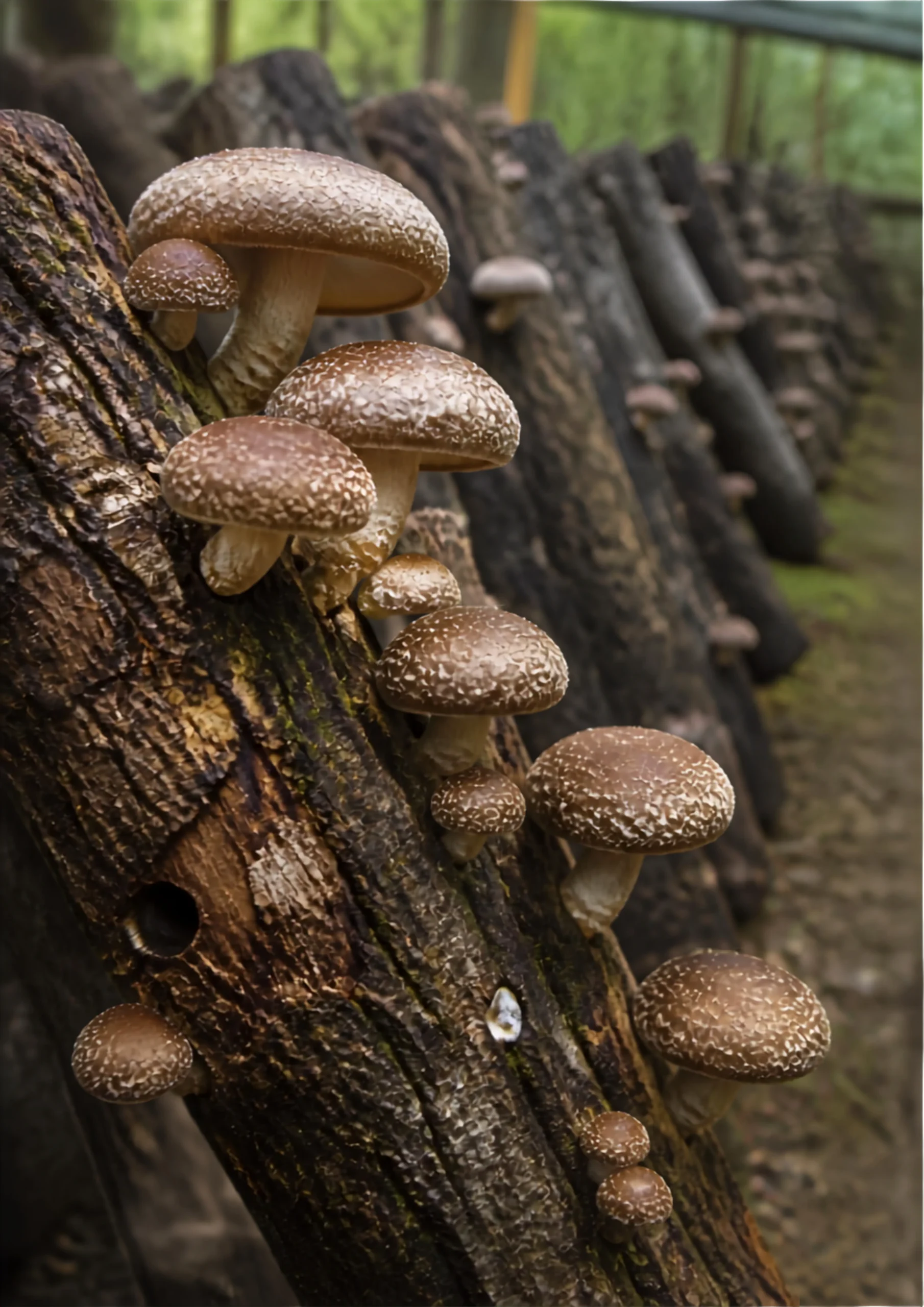 Cluster of mushrooms growing on a tree trunk