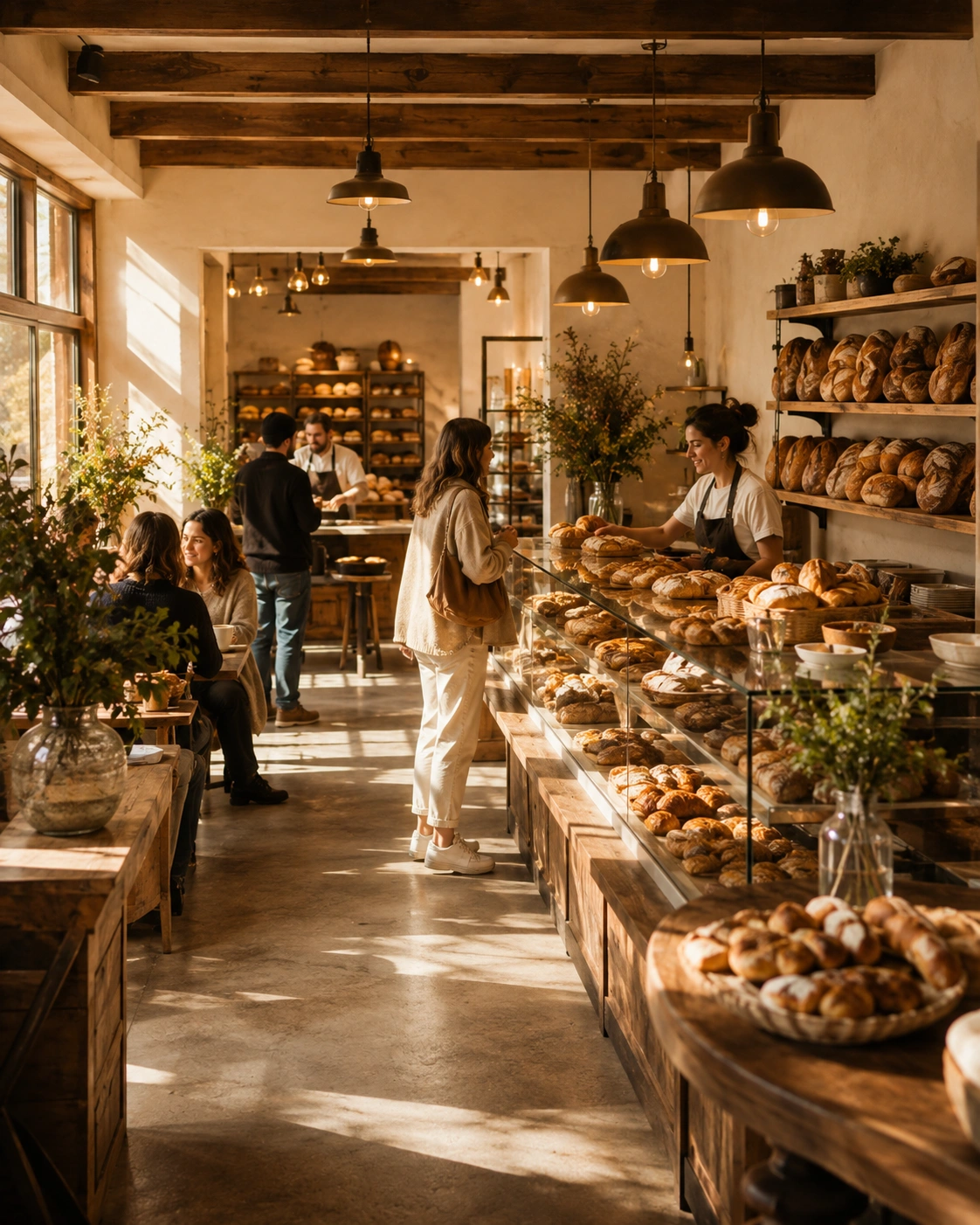 Interior of a bakery with bread and pastries on display