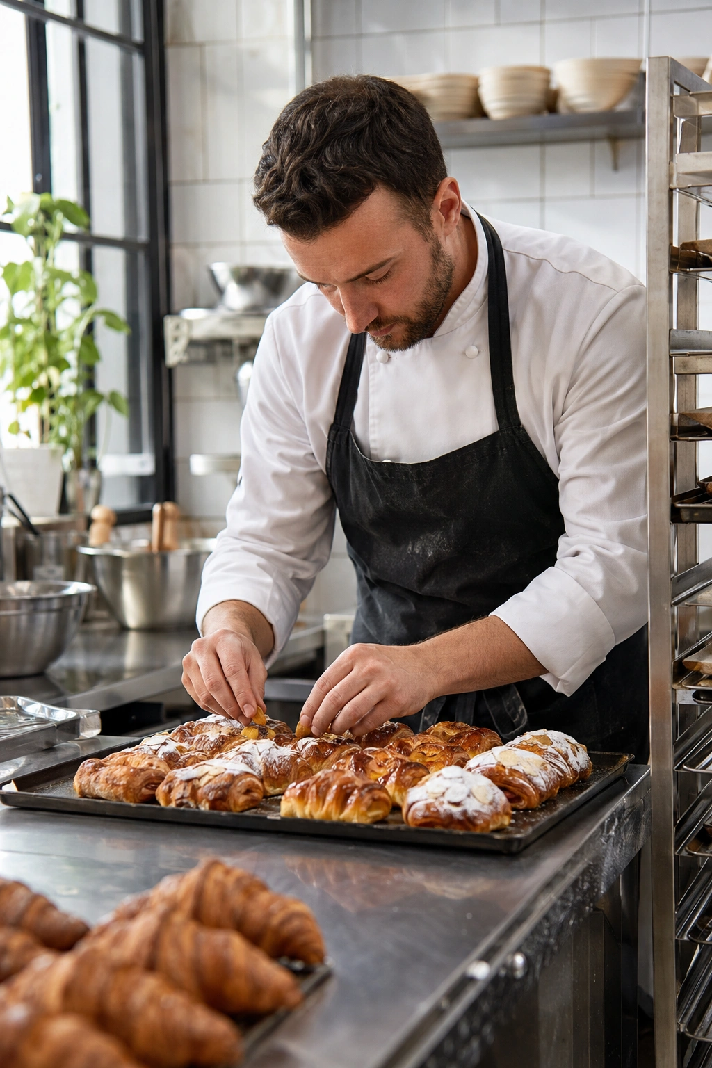 new pastries being prepared by a baker
