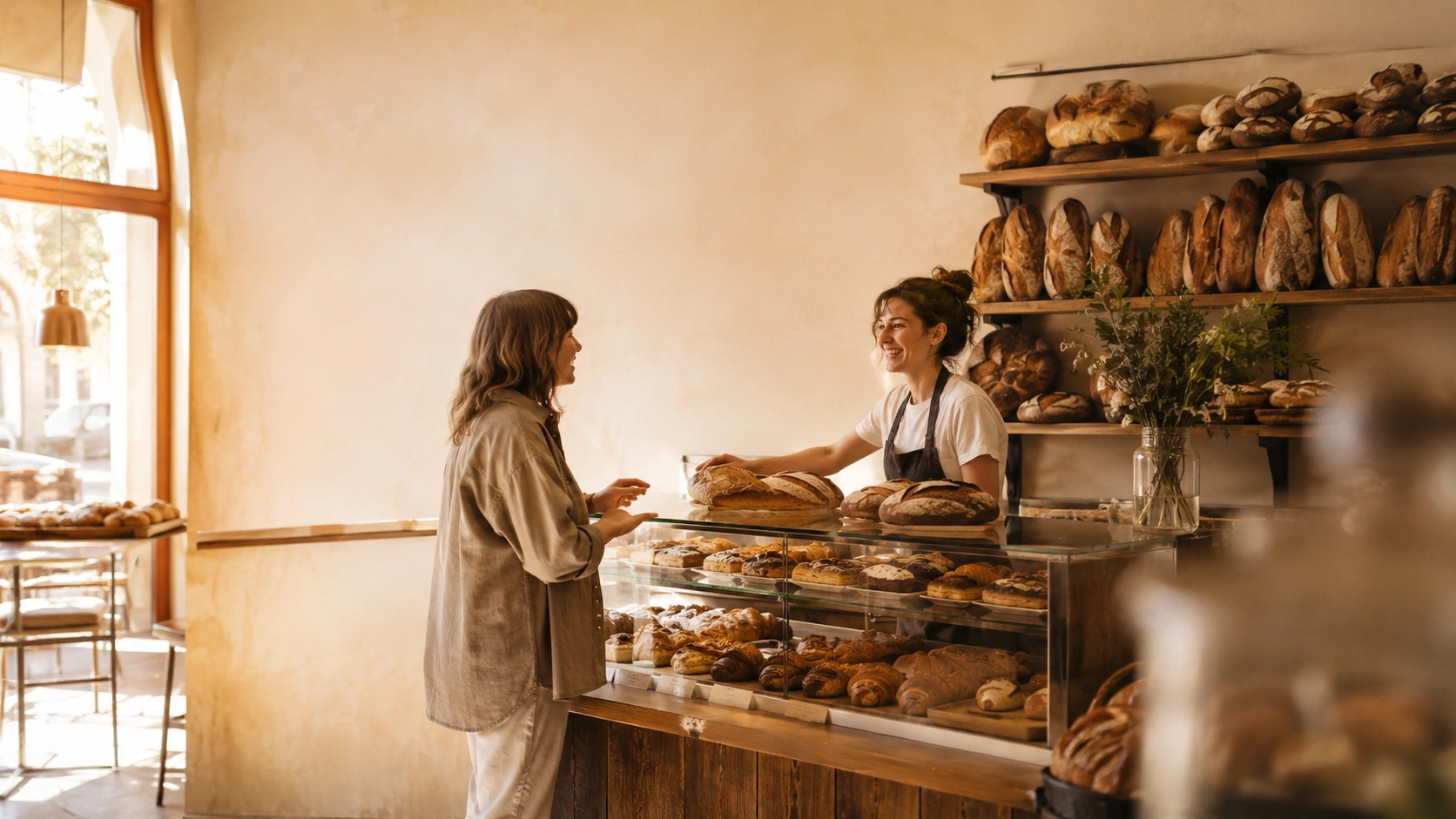 A woman selling bread to her community