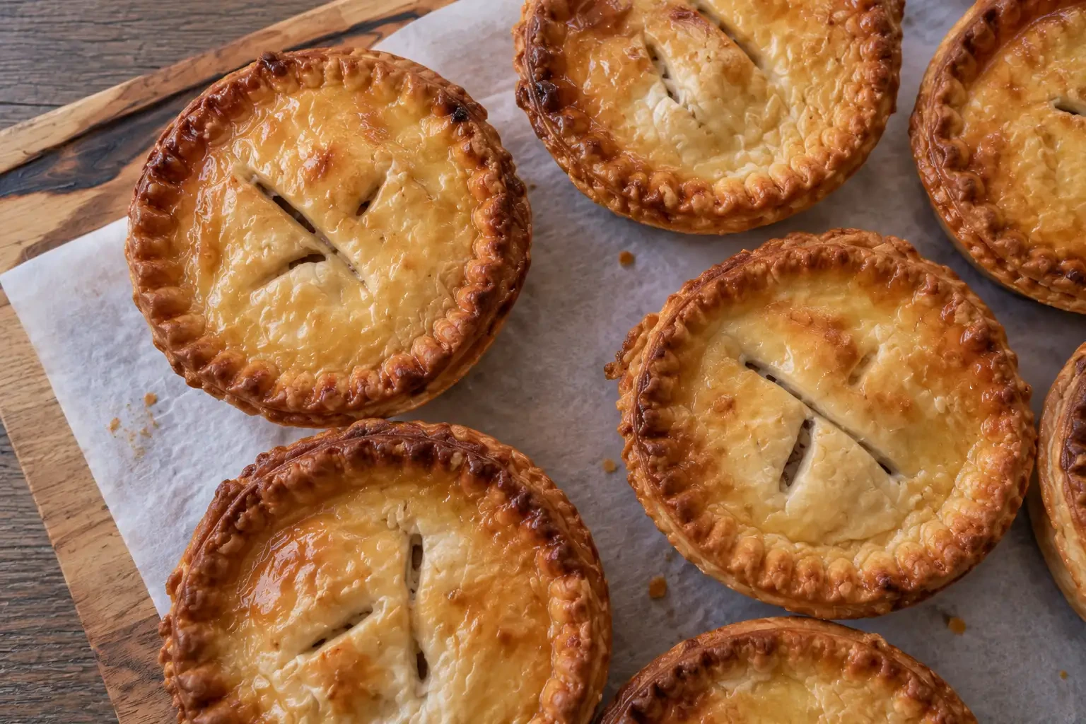 Small round pies with slits in their golden pastry lids