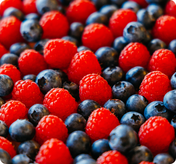 Fresh strawberries and blueberries