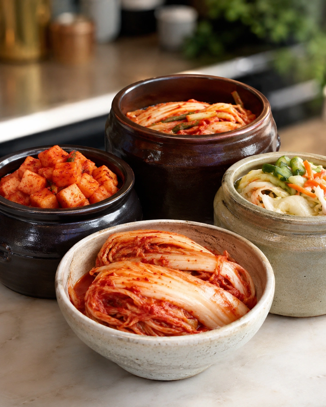 kimchi in different bowles