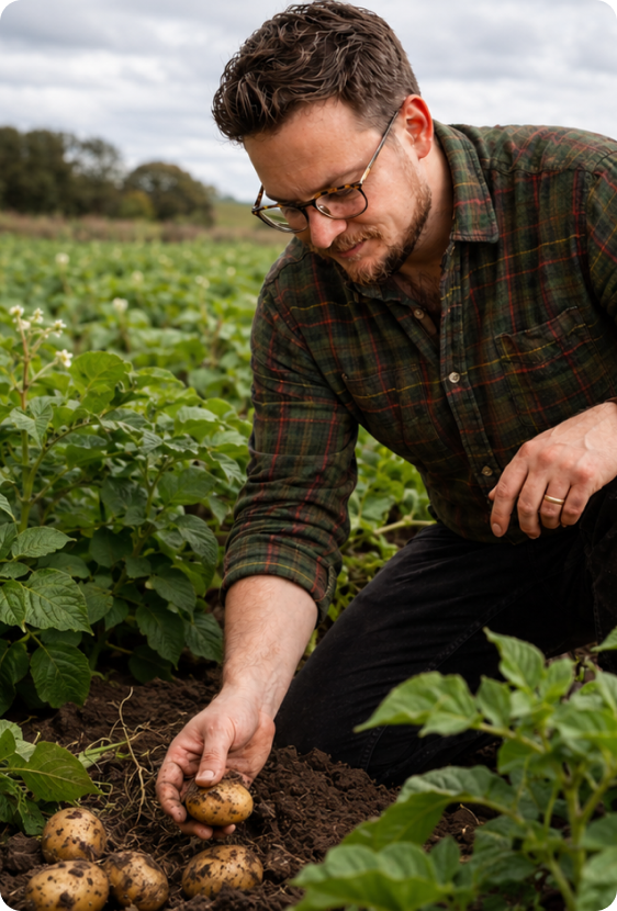 Man harvesting potatoes from the soil