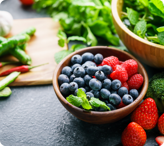 Bowl of blueberries and strawberries