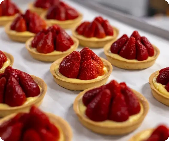 Small pastry tarts topped with strawberries
