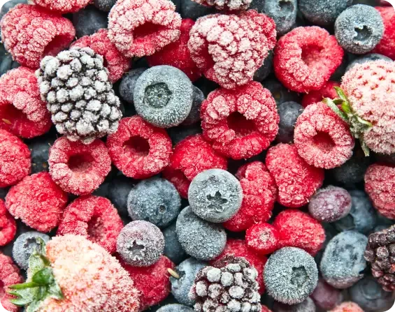 Frozen raspberries, strawberries, blackberries and blueberries