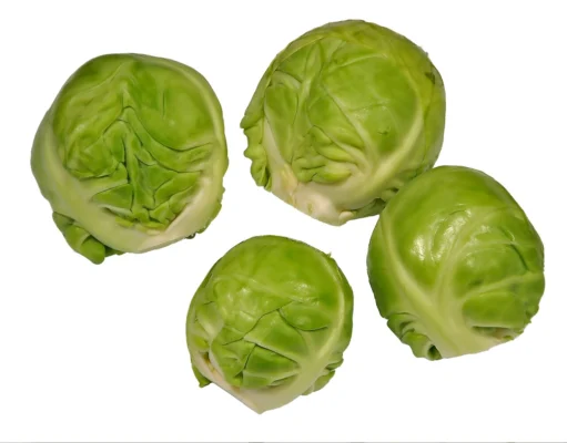 Brussels sprouts displayed against a white background