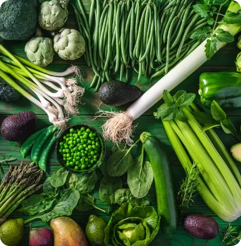 Selection of green vegetables arranged together