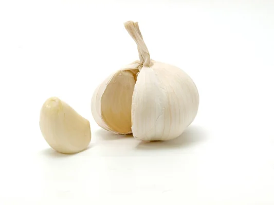 Opened garlic bulb showing individual cloves