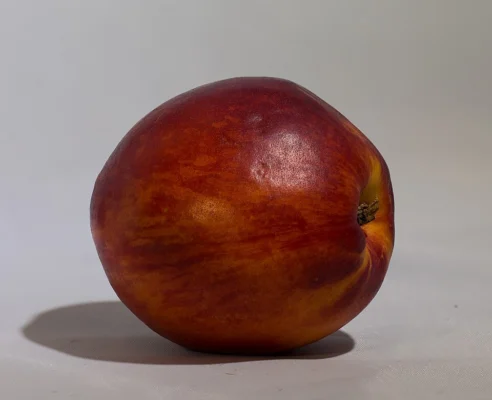 A ripe nectarine on a white background